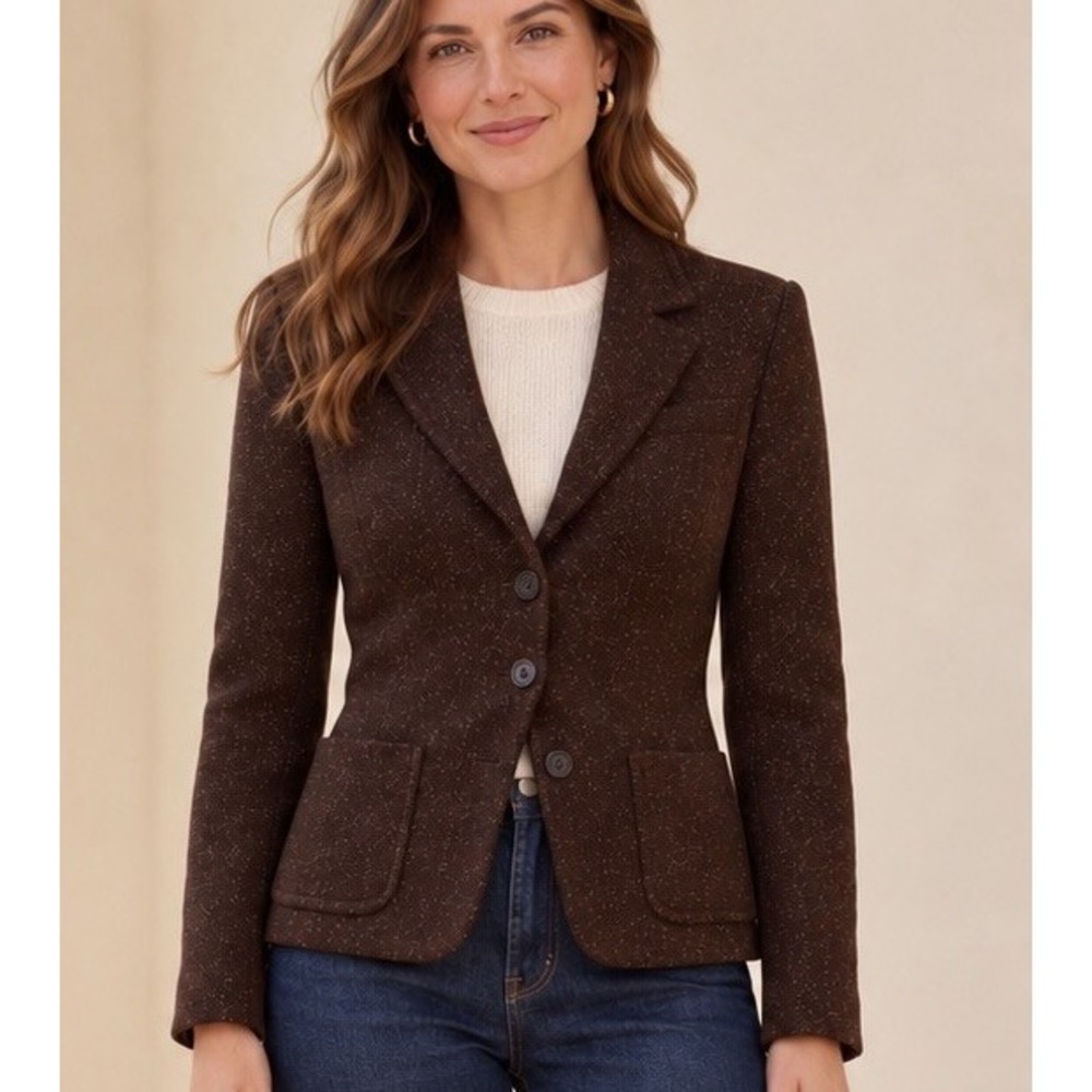 Liz Claiborne Tweed Jacket Suit Blazer Sz 6 Career Office Professional Chocolate